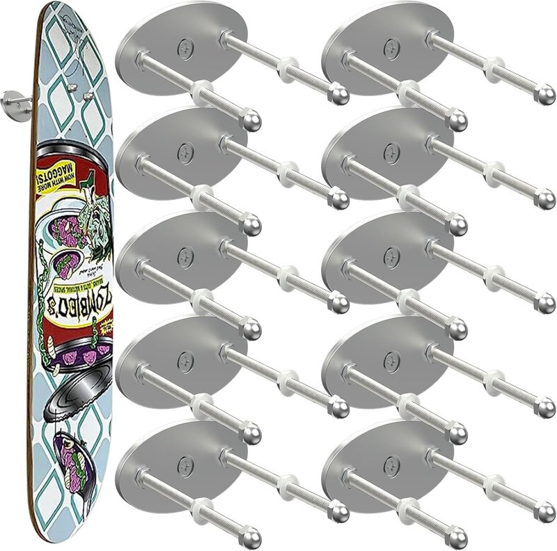 Linone 10 Pcs Aluminum Skateboard Wall Mount - Skateboard Hangers for Horizontal and Vertical Display of Skateboards, Skateboard Display Racks Stand, Skateboard Storage Hanger, Sturdy and Easy - Image 1